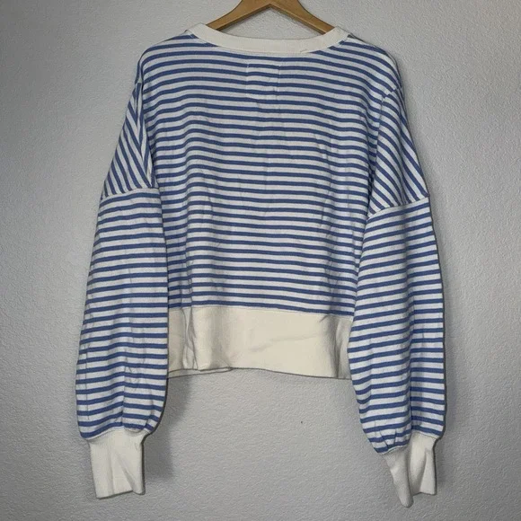 New Aerie Classic Crew Oversized Sweatshirt Blue White Stripes Size Medium NWT - Picture 2 of 7